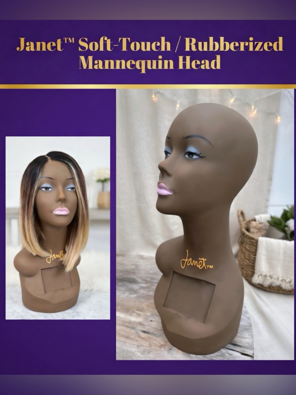 Janet™ Professional Wig Mannequin – Soft Rubberized Skin‑Feel 18” Tall